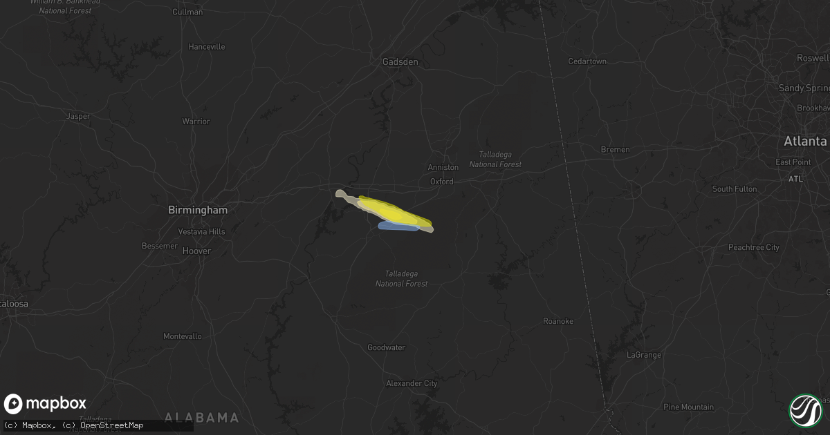 Hail map in Munford, AL on March 11, 2020