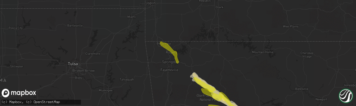 Hail map in Rogers, AR on March 11, 2020