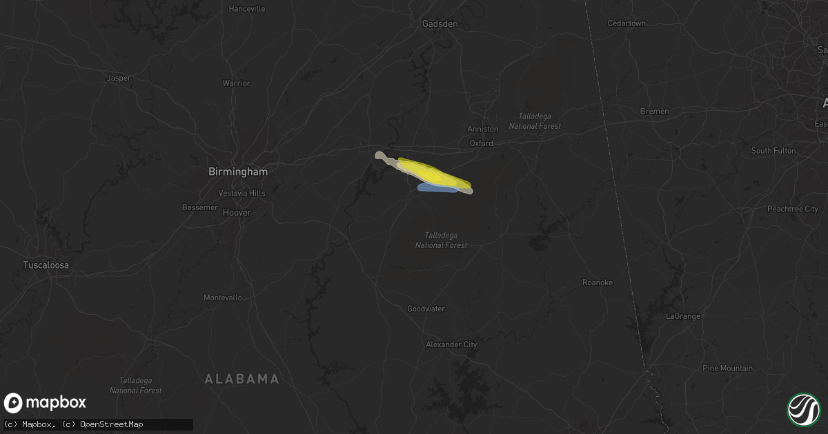 Hail map in Talladega, AL on March 11, 2020