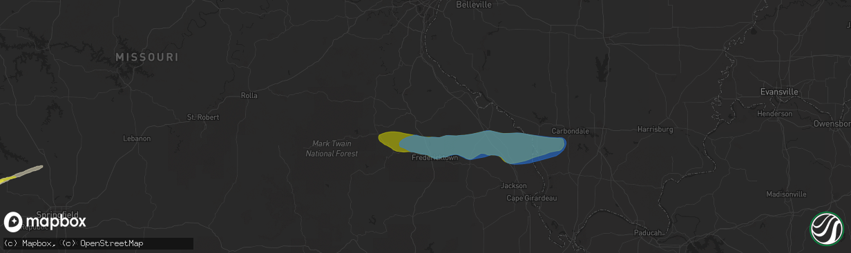 Hail map in Farmington, MO on March 11, 2021