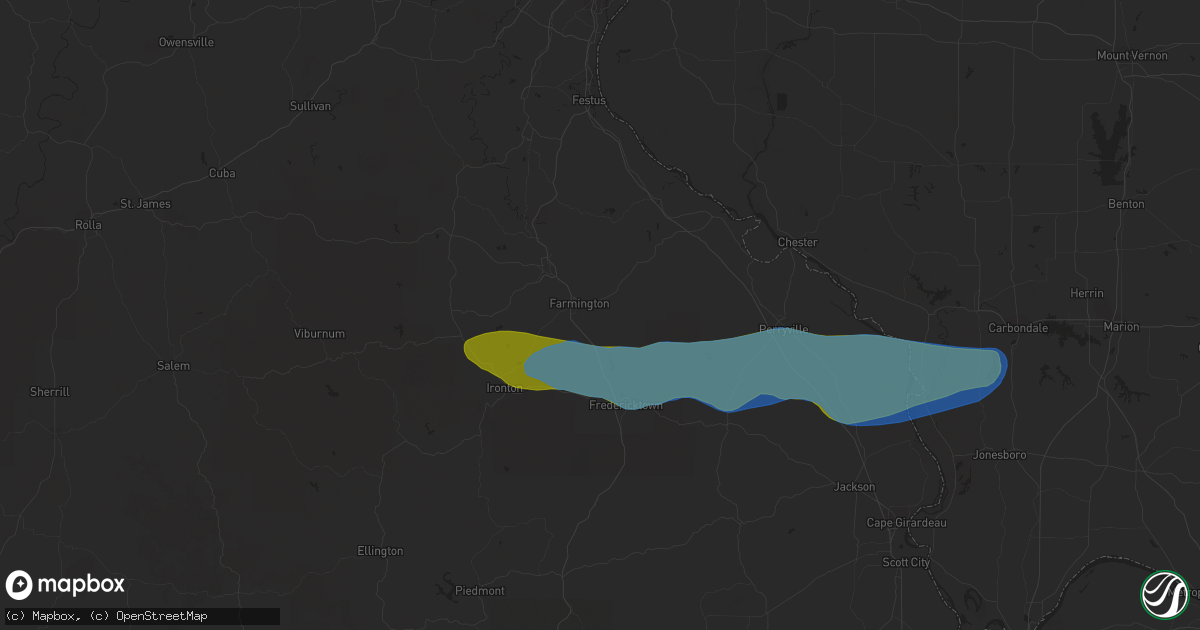 Hail map in Farmington, MO on March 11, 2021