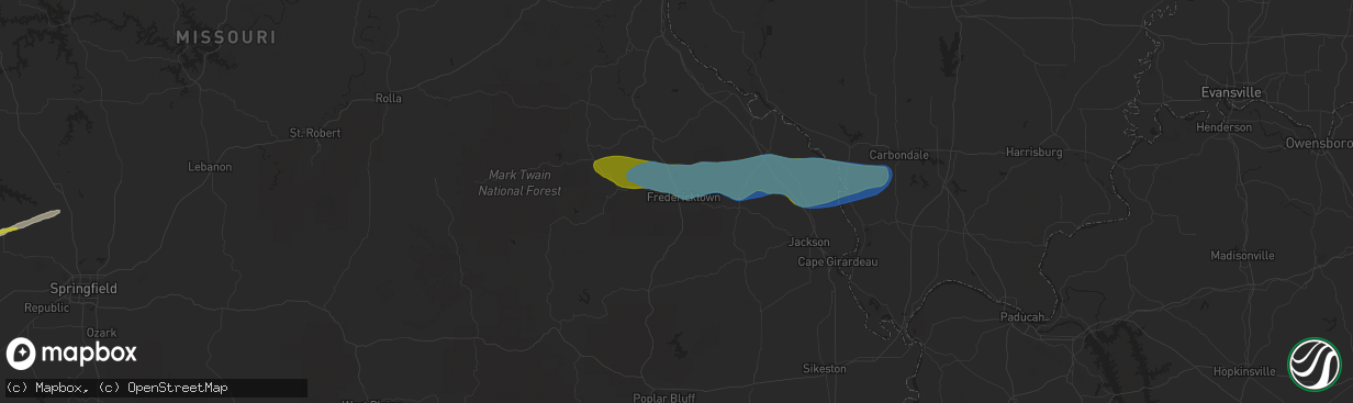 Hail map in Fredericktown, MO on March 11, 2021