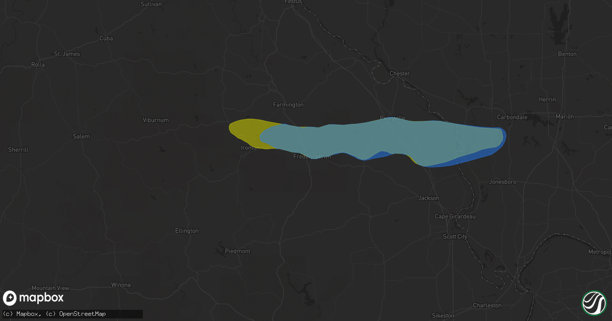 Hail map in Fredericktown, MO on March 11, 2021