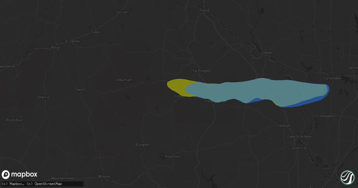 Hail map in Ironton, MO on March 11, 2021