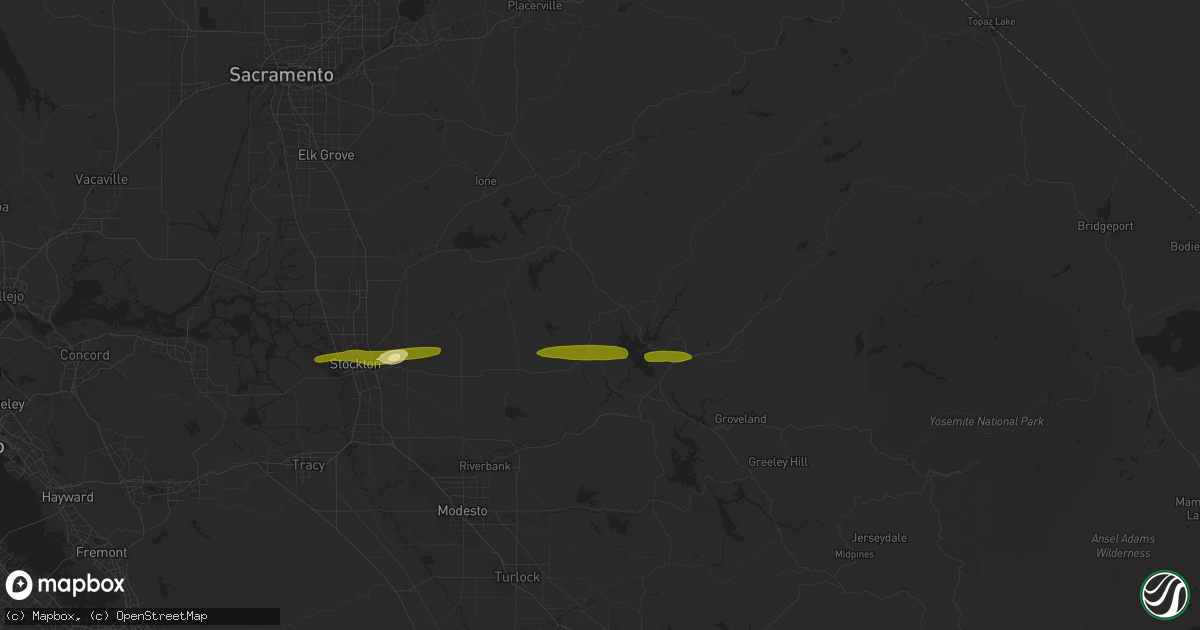 Hail map in Angels Camp, CA on March 11, 2023