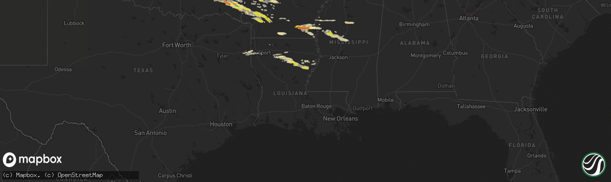 Hail map in Louisiana on March 11, 2023