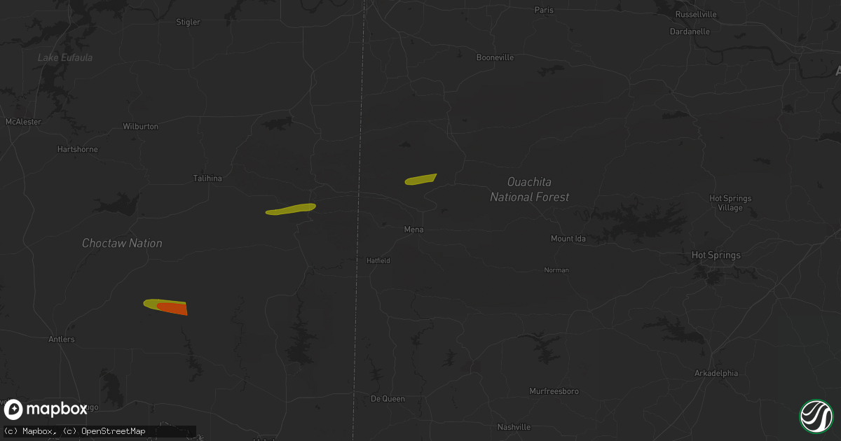 Hail map in Mena, AR on March 11, 2023