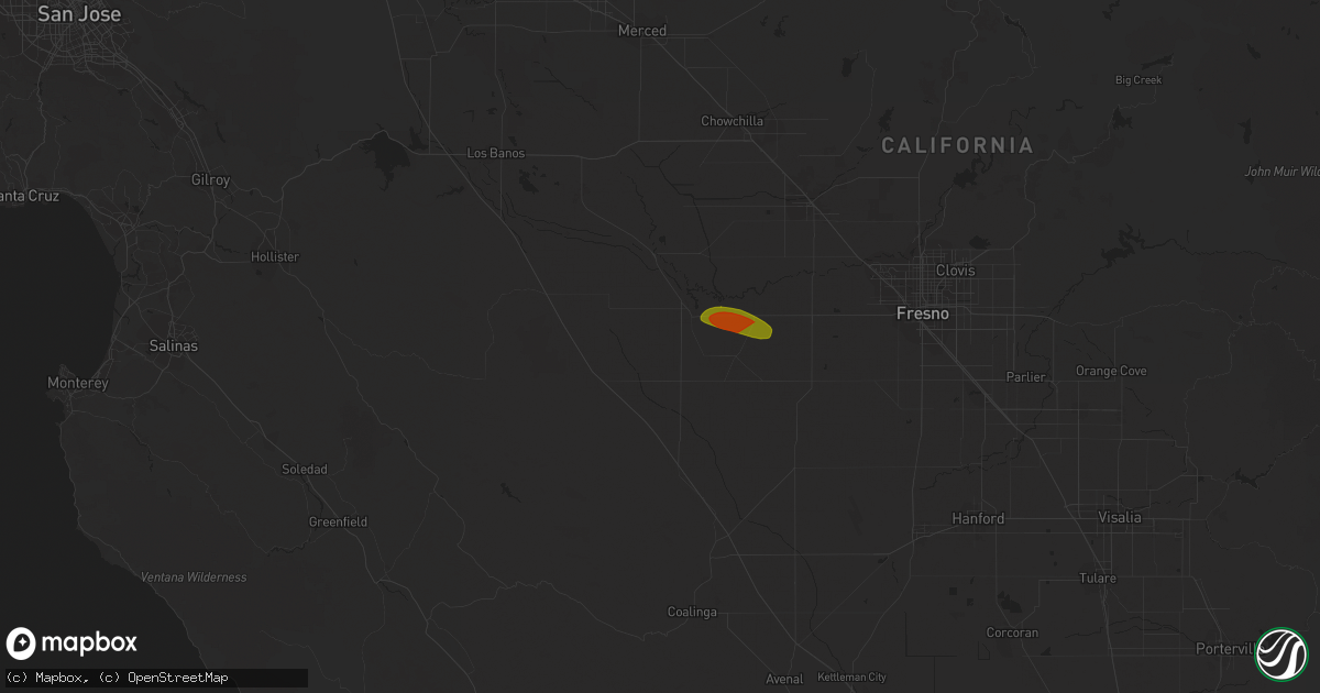 Hail map in Mendota, CA on March 11, 2023