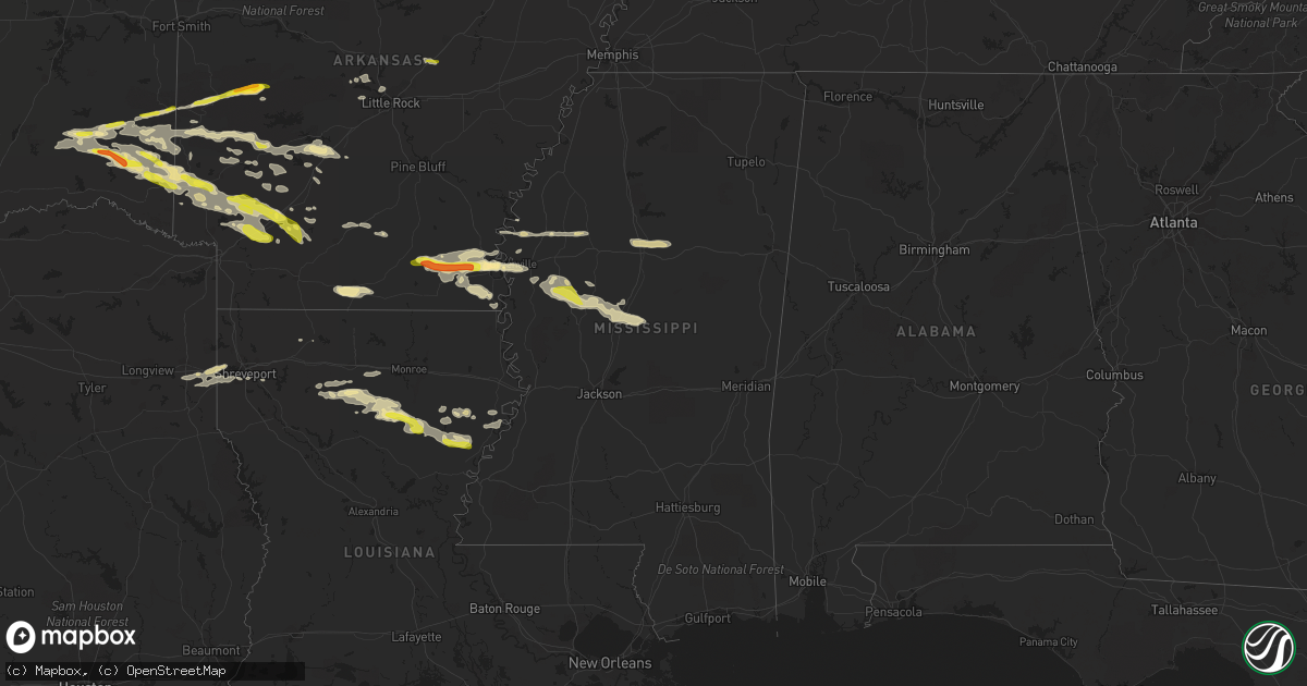 Hail map in Mississippi on March 11, 2023