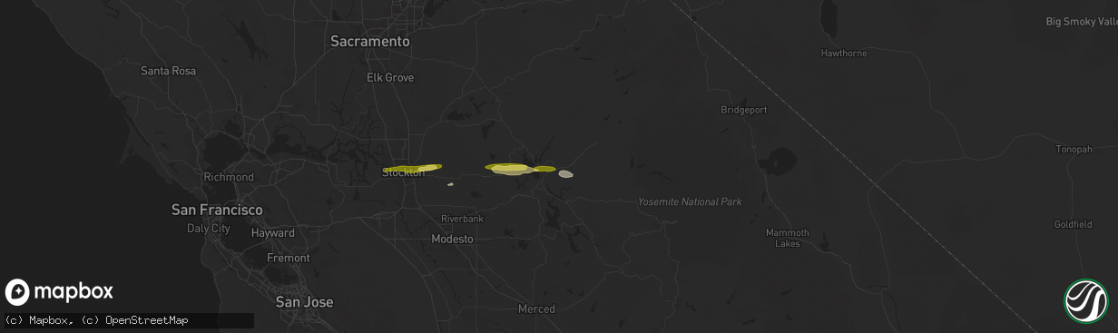 Hail map in Sonora, CA on March 11, 2023
