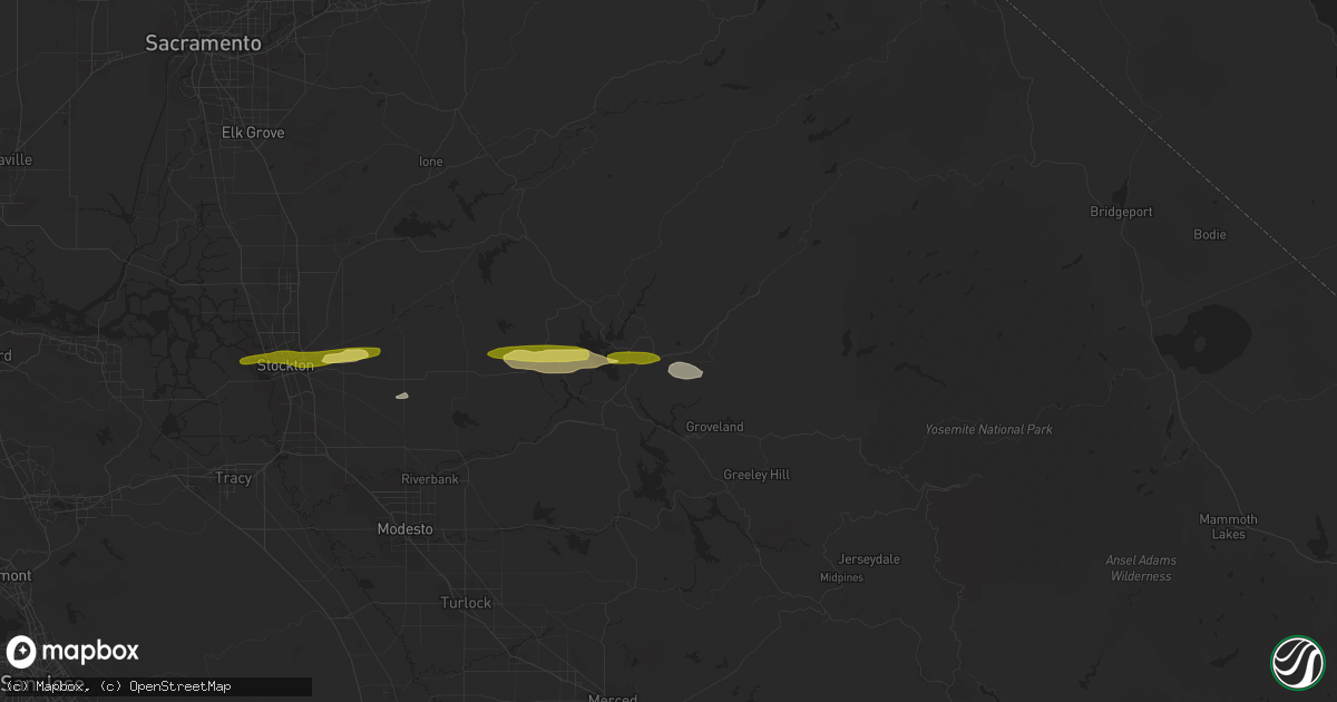 Hail map in Sonora, CA on March 11, 2023