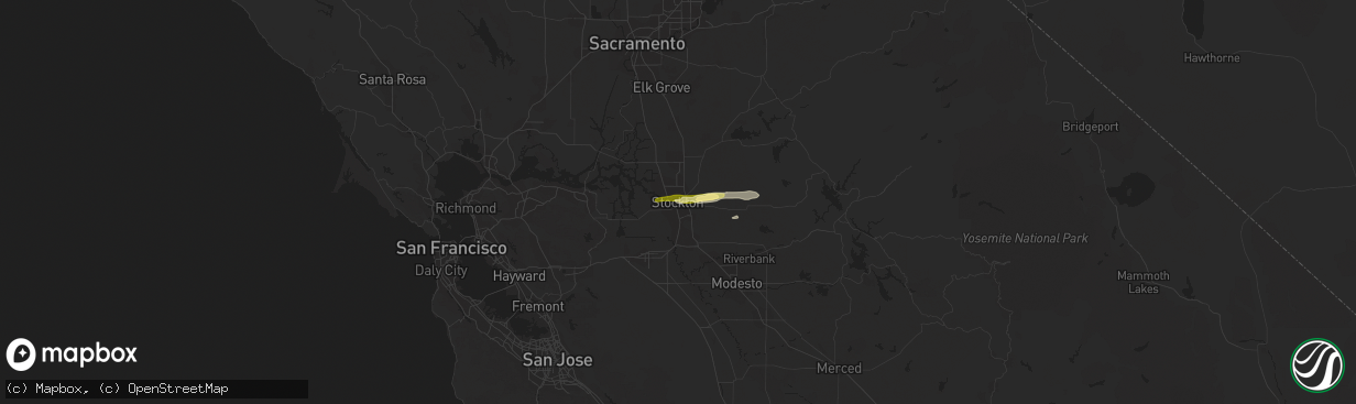 Hail map in Stockton, CA on March 11, 2023
