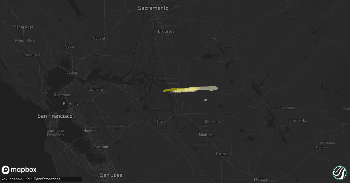 Hail map in Stockton, CA on March 11, 2023