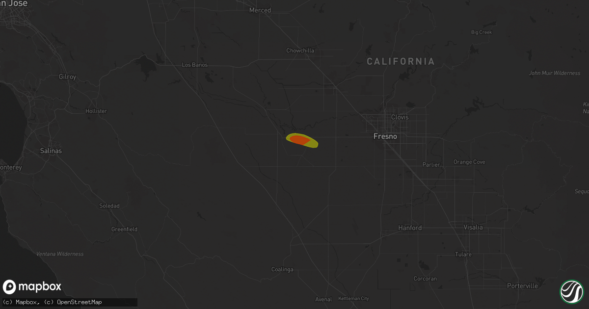 Hail map in Tranquillity, CA on March 11, 2023