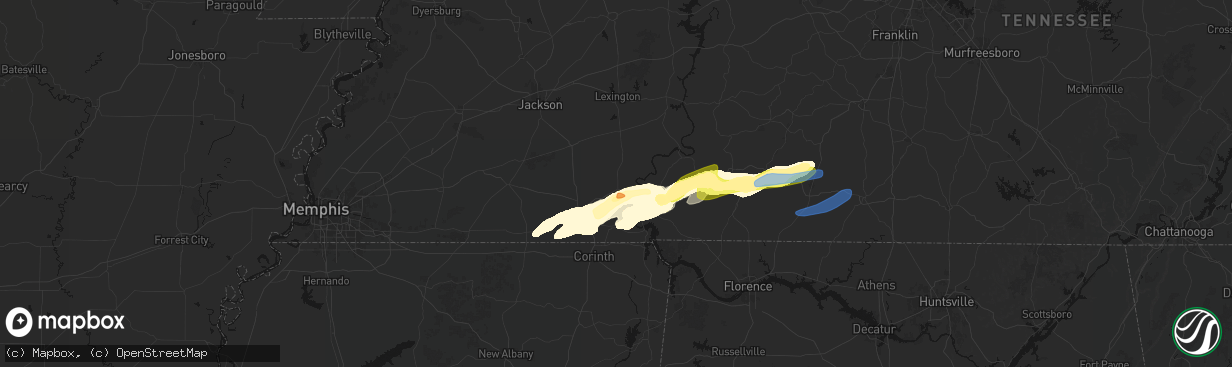 Hail map in Adamsville, TN on March 11, 2026