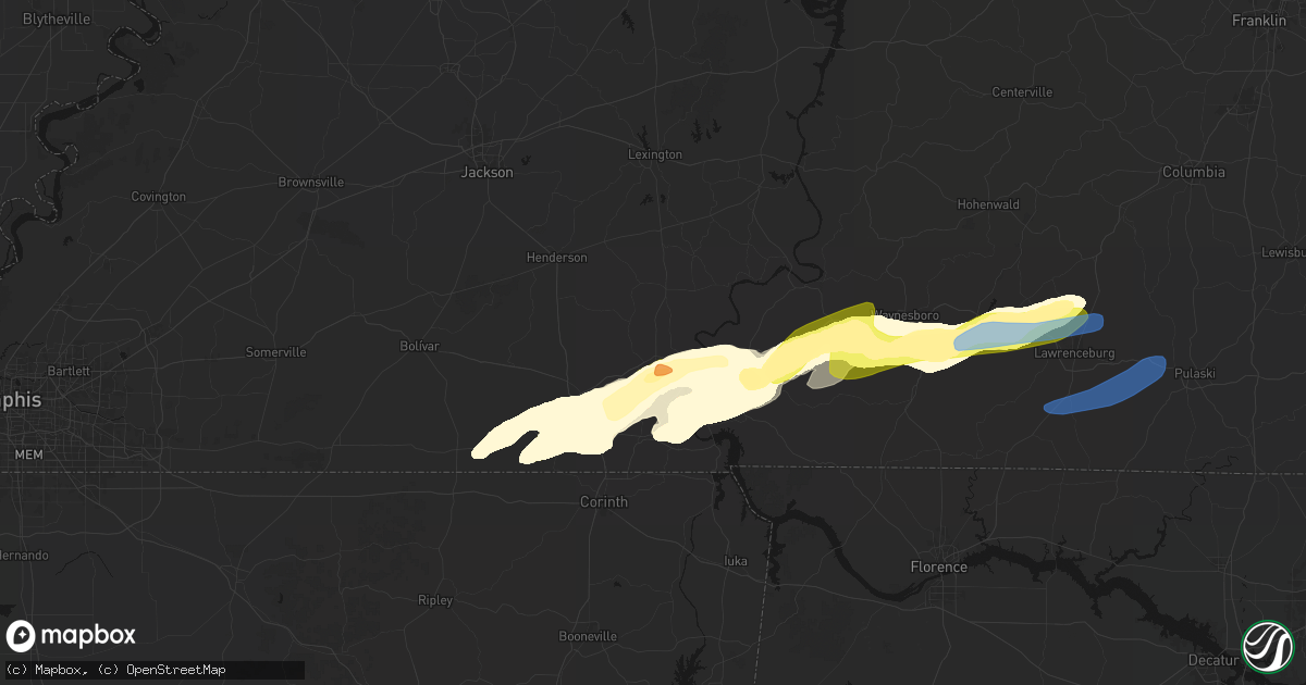 Hail map in Adamsville, TN on March 11, 2026
