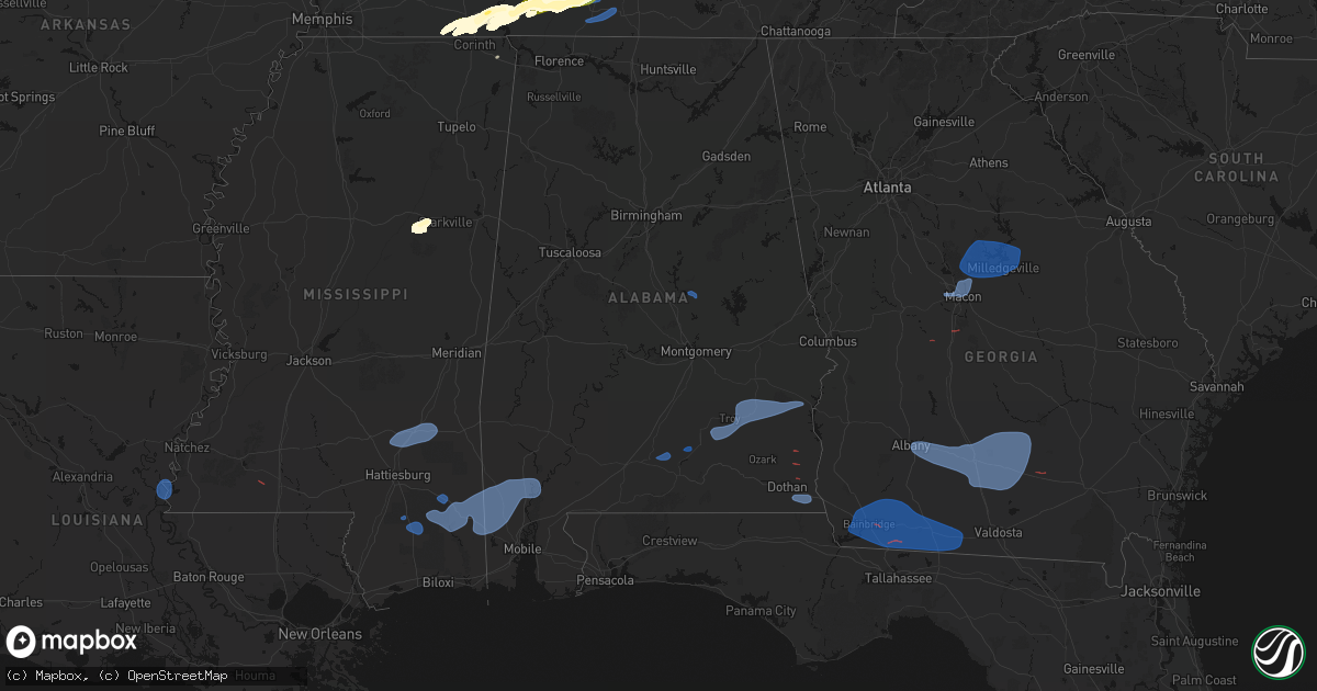 Hail map in Alabama on March 11, 2026