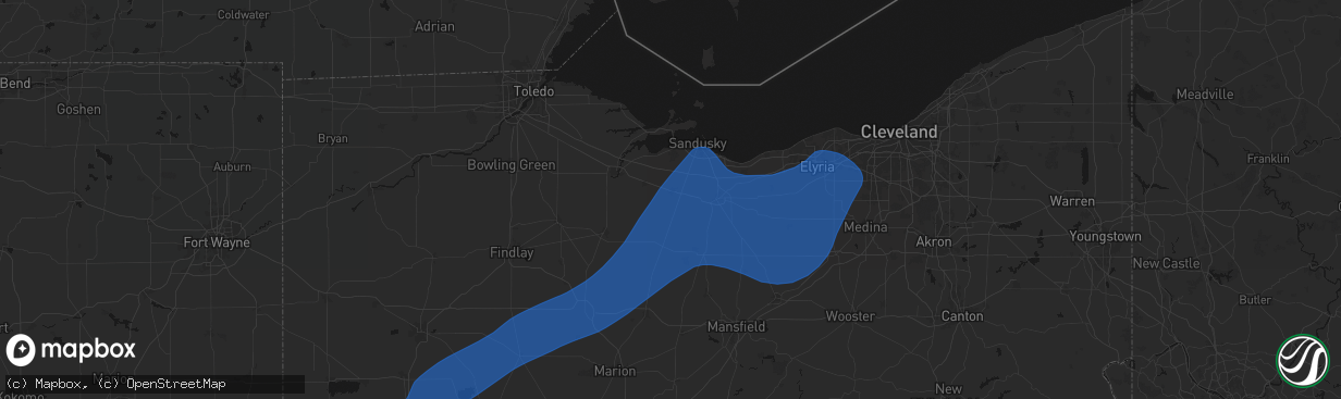 Hail map in Bellevue, OH on March 11, 2026