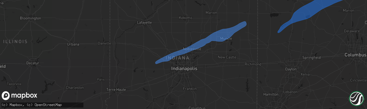 Hail map in Carmel, IN on March 11, 2026