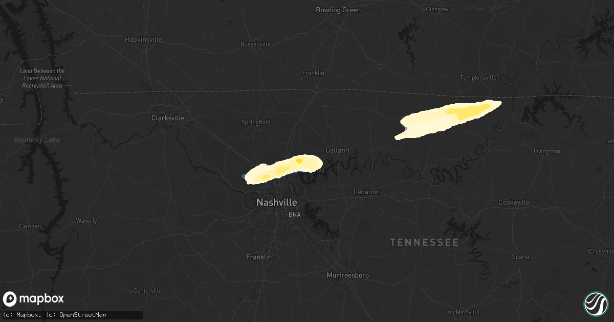 Hail map in Hendersonville, TN on March 11, 2026