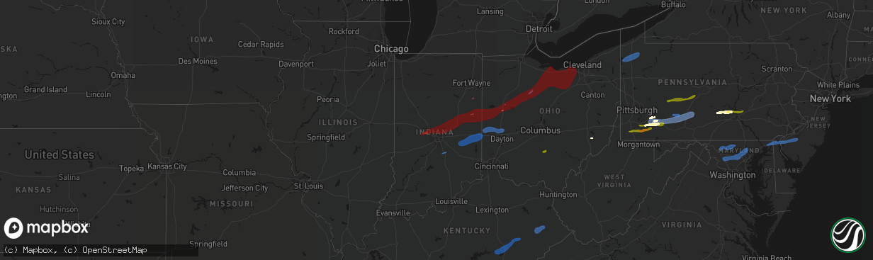 Hail map in Indiana on March 11, 2026