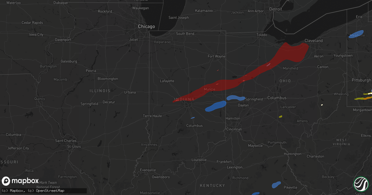 Hail map in Indiana on March 11, 2026