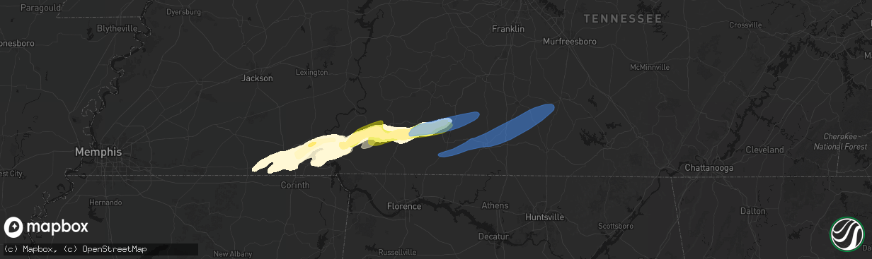 Hail map in Lawrenceburg, TN on March 11, 2026
