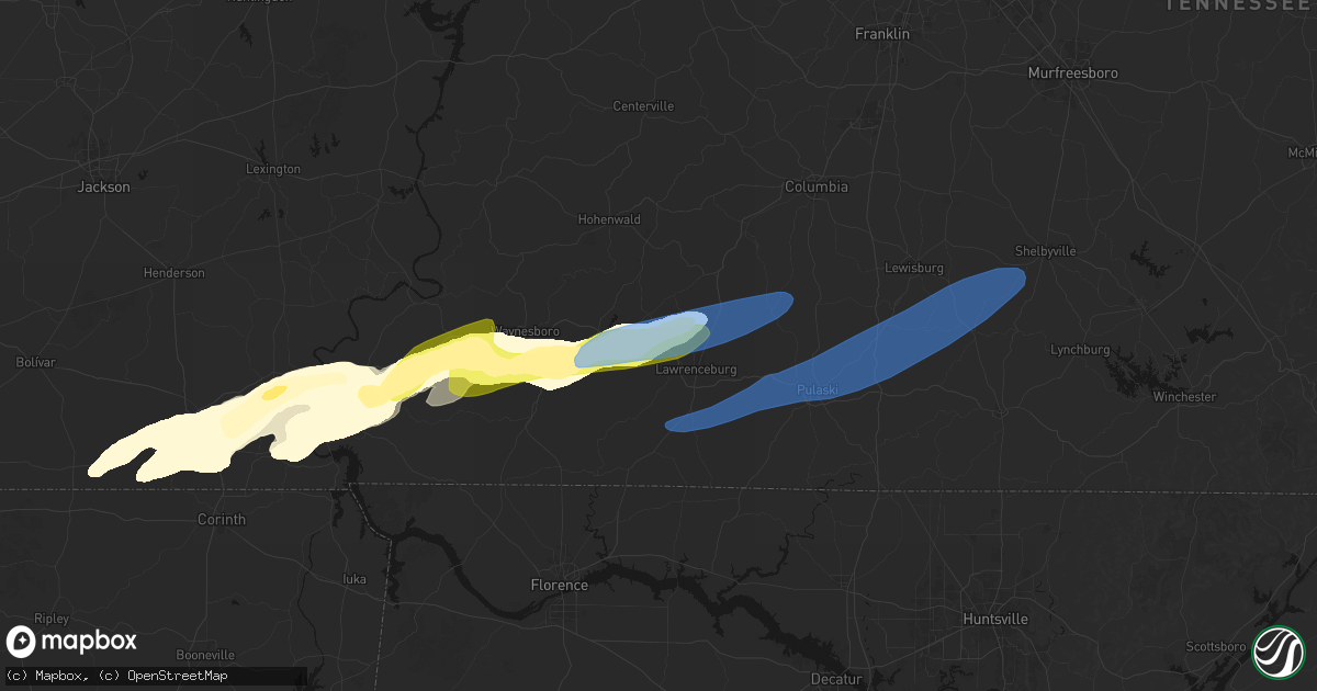 Hail map in Lawrenceburg, TN on March 11, 2026