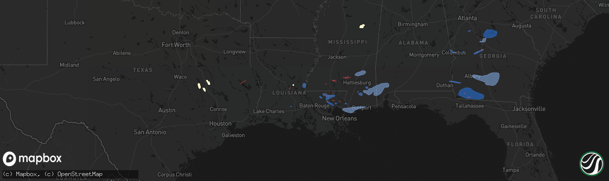 Hail map in Louisiana on March 11, 2026