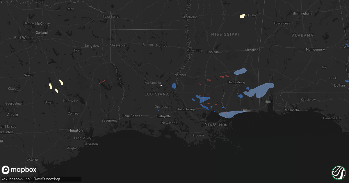 Hail map in Louisiana on March 11, 2026