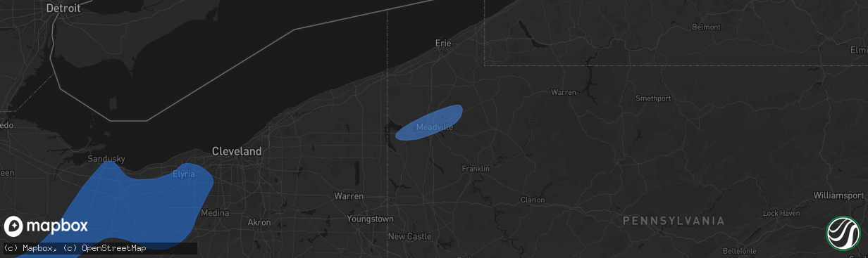 Hail map in Meadville, PA on March 11, 2026