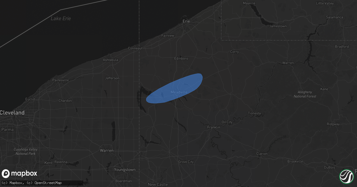 Hail map in Meadville, PA on March 11, 2026