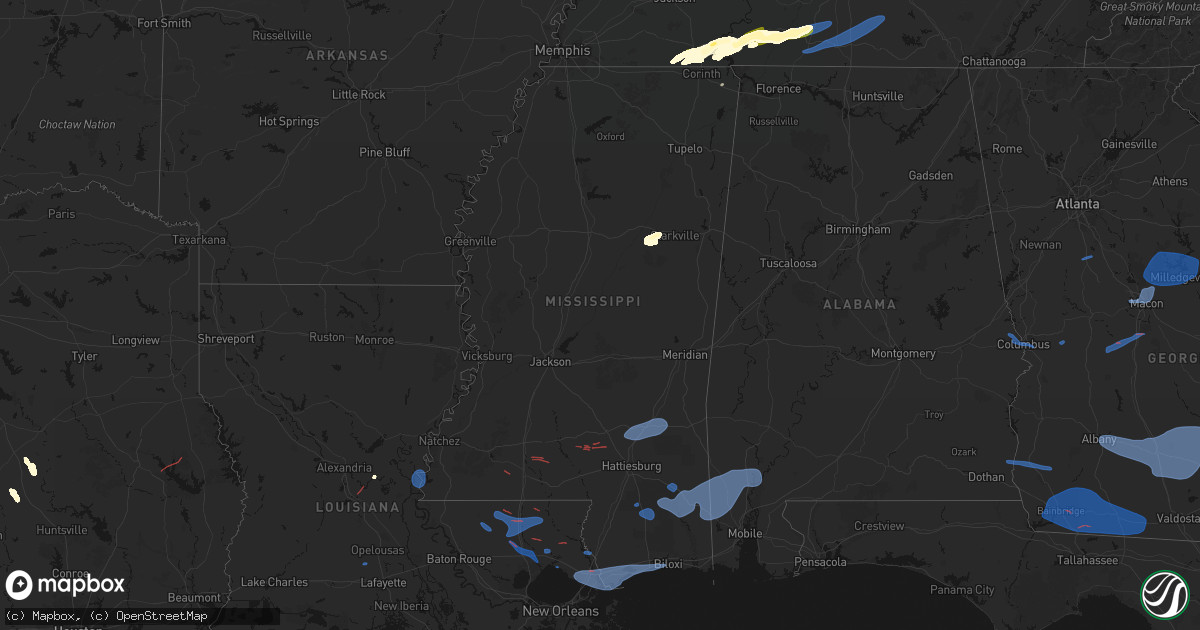 Hail map in Mississippi on March 11, 2026
