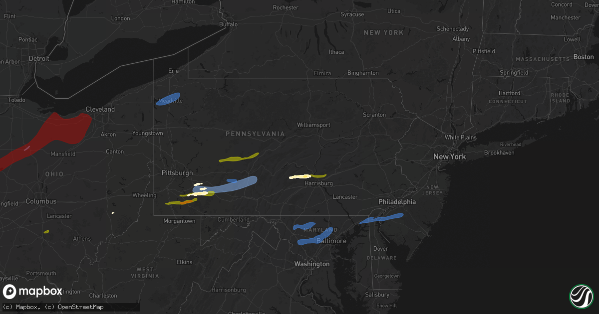 Hail map in Pennsylvania on March 11, 2026