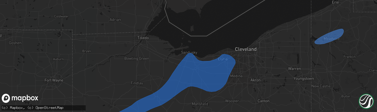 Hail map in Sandusky, OH on March 11, 2026