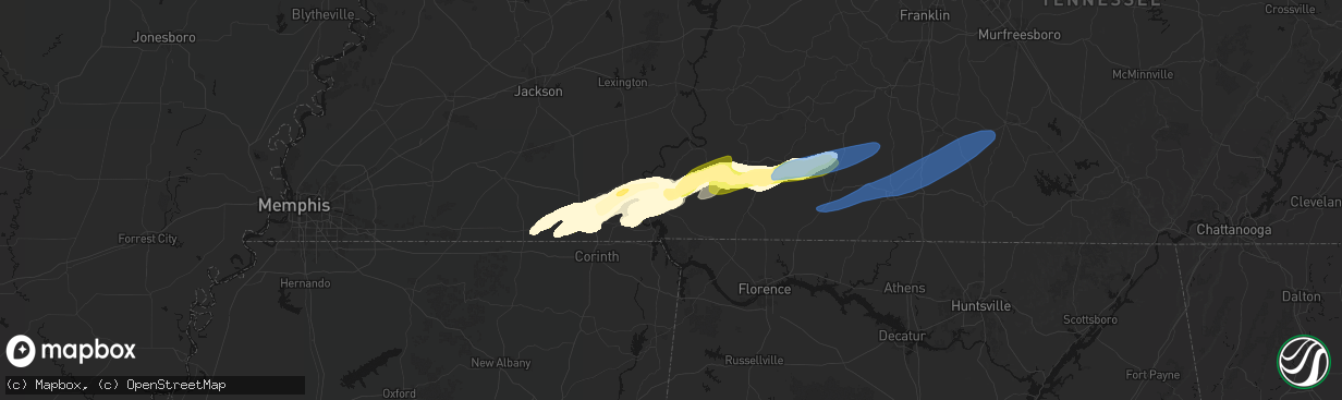 Hail map in Savannah, TN on March 11, 2026