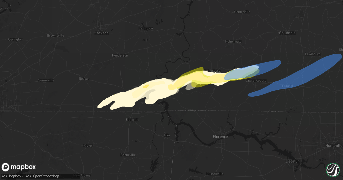 Hail map in Savannah, TN on March 11, 2026