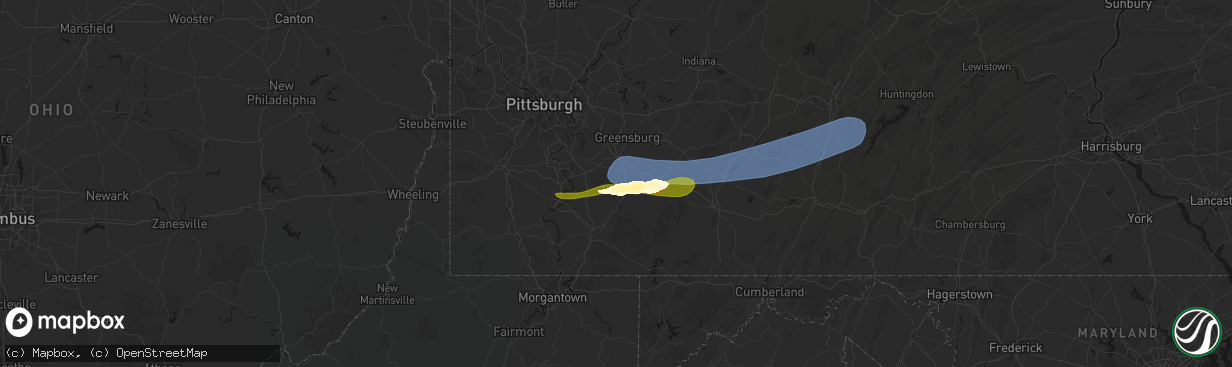 Hail map in Scottdale, PA on March 11, 2026