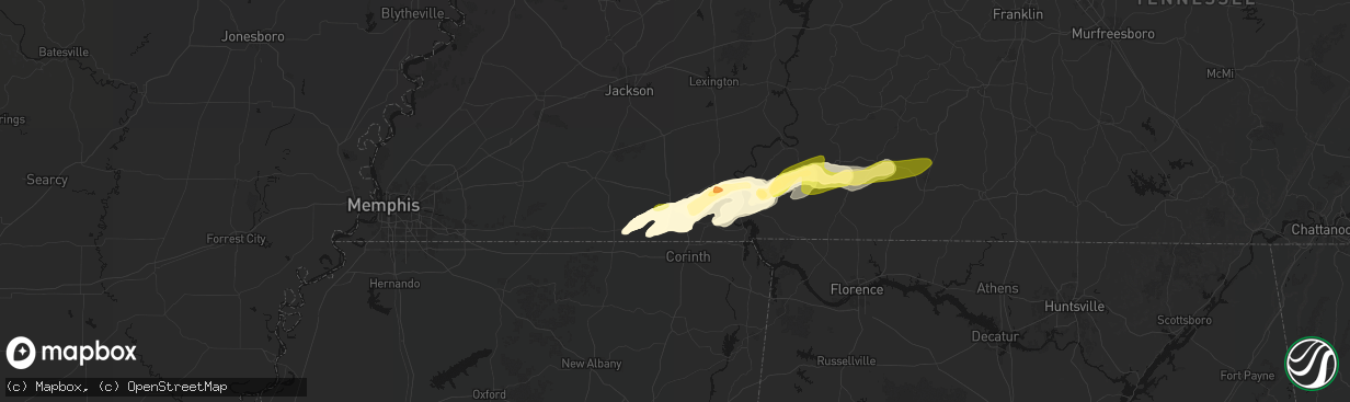 Hail map in Selmer, TN on March 11, 2026