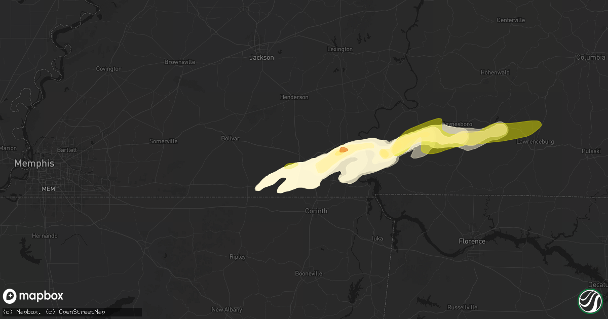Hail map in Selmer, TN on March 11, 2026