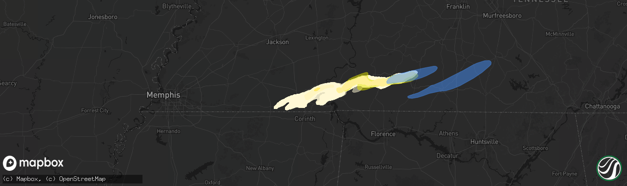Hail map in Stantonville, TN on March 11, 2026