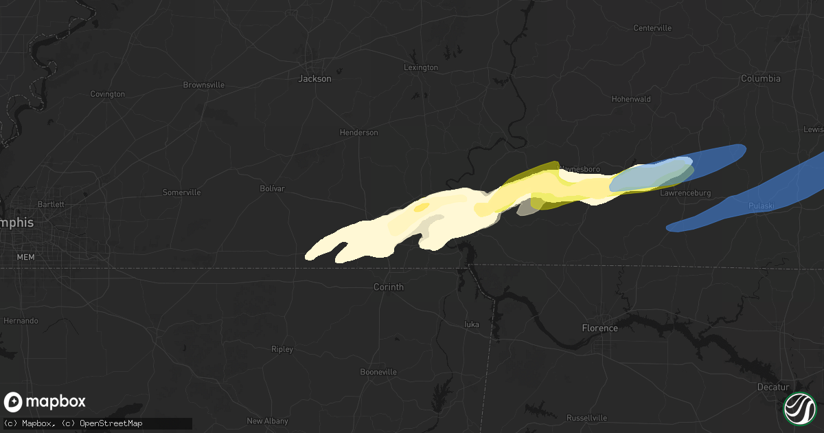 Hail map in Stantonville, TN on March 11, 2026