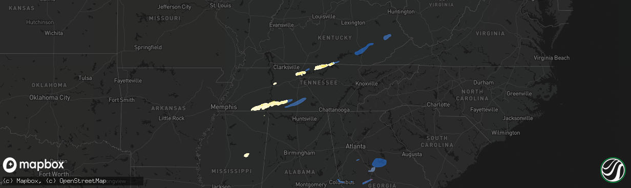 Hail map in Tennessee on March 11, 2026