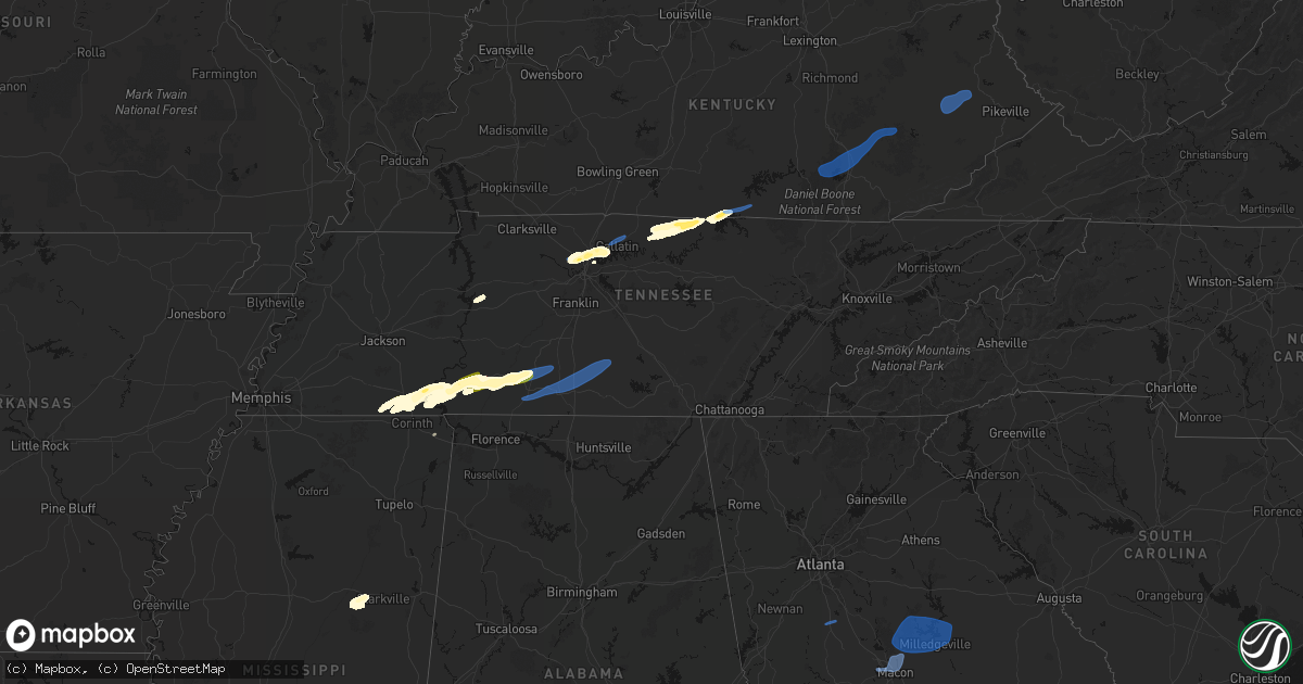 Hail map in Tennessee on March 11, 2026