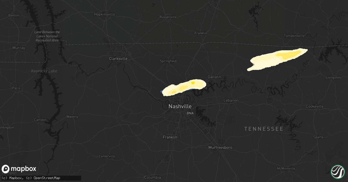 Hail map in Whites Creek, TN on March 11, 2026