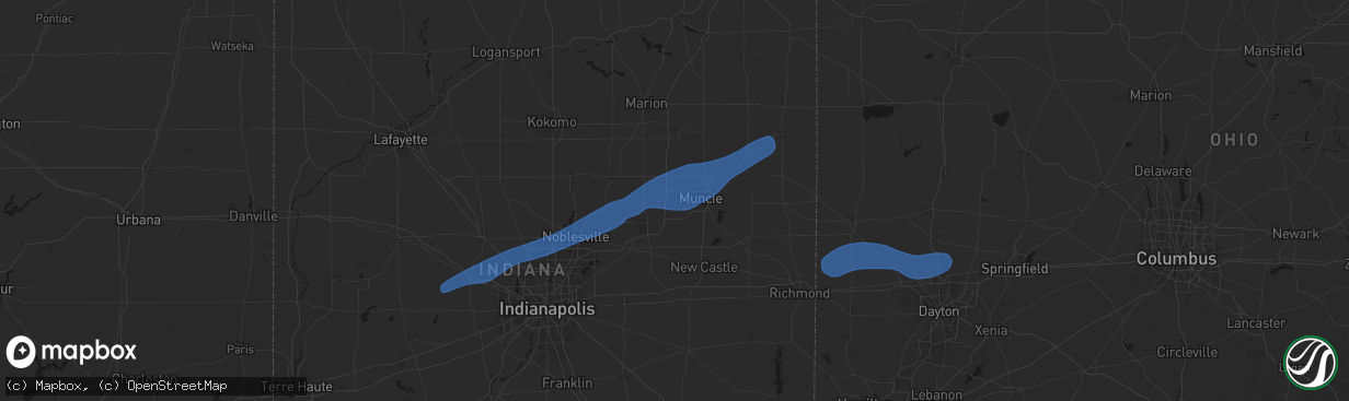 Hail map in Yorktown, IN on March 11, 2026