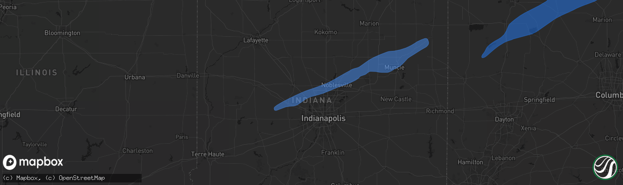 Hail map in Zionsville, IN on March 11, 2026