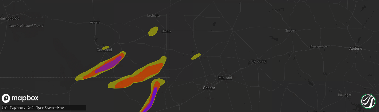 Hail map in Andrews, TX on March 12, 2019