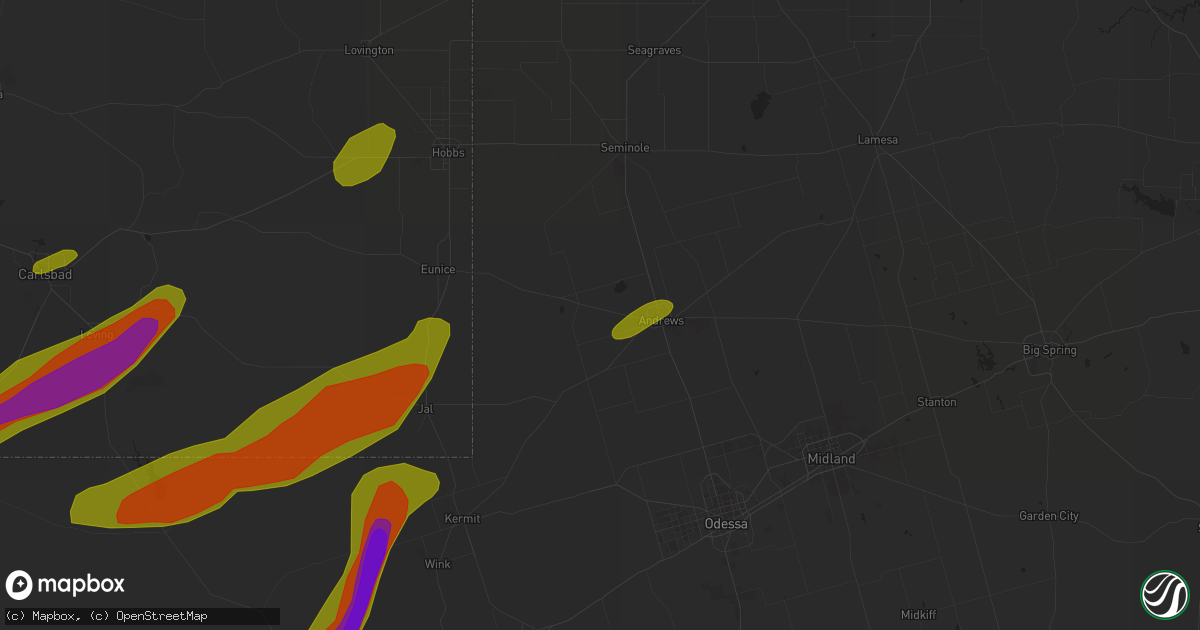 Hail map in Andrews, TX on March 12, 2019