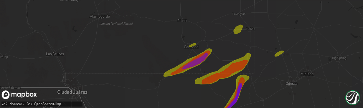 Hail map in Carlsbad, NM on March 12, 2019